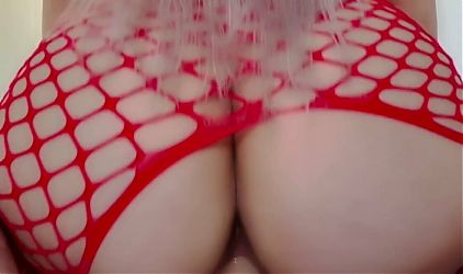 Naughty dildo fuck in red fishnets